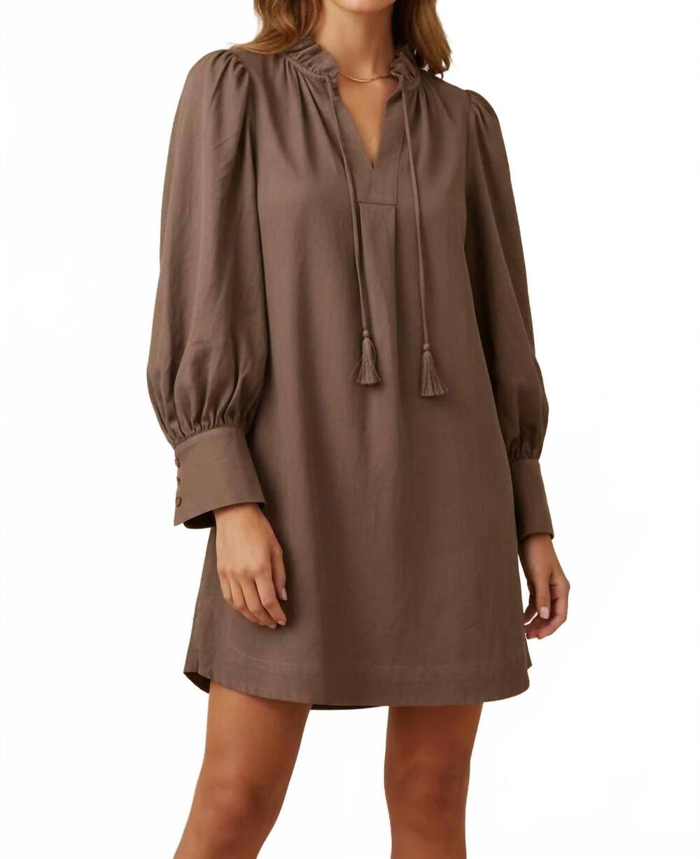 NEW UMGEE corduroy frilled v neck shift dress in brown